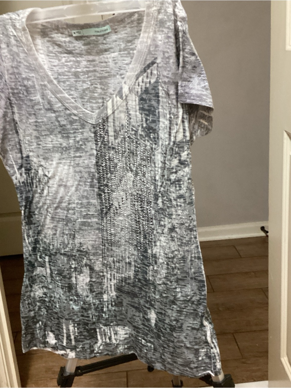 Maurices Gray Marble-Print V-Neck Tee with Stud Accents